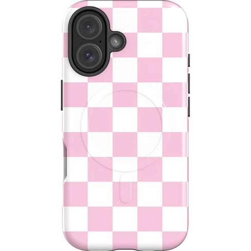 Pink and White Checkerboard iPhone 16 Plus Magsafe Impact Case